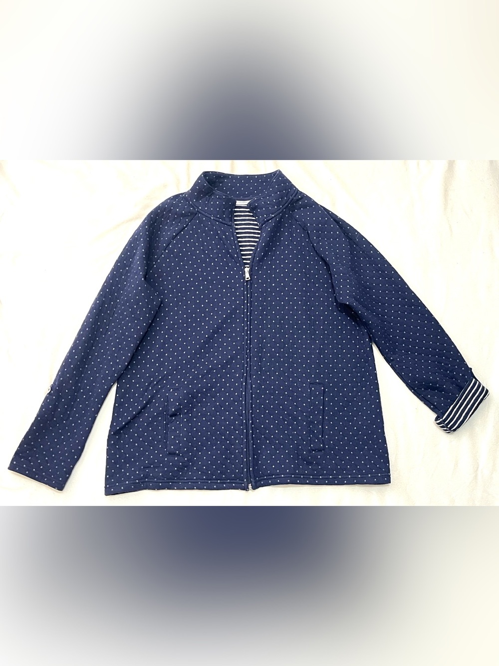 Croft & Barrow Navy Blue Quilted Dot Pattern Zip-Up Adjustable Sleeve Jacket - Picture 1 of 16